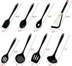 Silicone Kitchen Utensils Set, 8 PCS Heat Resistant Non Stick Cooking Tools, Silicone Spatula/Turner/Serving Spoon/Soup Ladle/Slotted Spoon/Pasta Server/Skimmer/Fish Spatula (Black)