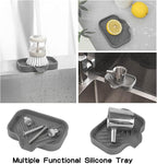 MicoYang Silicone Bathroom Soap Dishes with Drain Spout-Bathroom and Kitchen Sink Organizer,Sponge Holder,Dish Soap Tray,Perfect for Dispenser,Scrubber,Bottle,Cup on Sink or Counter-Grey 4.9"×3.2"