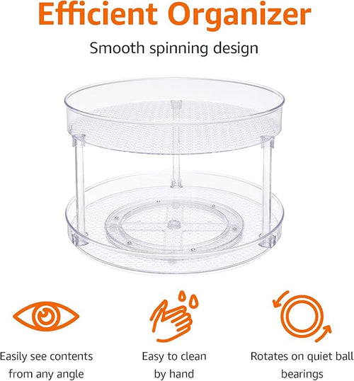 Amazon Basics 2 Tier Lazy Susan Turntable Organizer for Condiments, 12" Diameter, Clear
