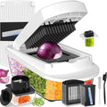 12 Blade All-in-1 Vegetable Chopper Mandoline Slicer with Container, Spiralizer with Containers, Food Chopper, Onion Chopper, Veggie Cutter for Salad, Kitchen Gadgets Accessories Essentials, White