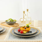 Pokini Porcelain Luxury Dinnerware Sets, Modern Plates and Bowls Sets for 4, Highly Chip and Crack Resistant, Grey and Gold Rim China Dishes Set for Wedding Anniversary