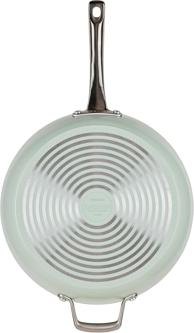 Circulon Halo with LaserDefense Ceramic Nonstick Frying Pan with Helper Handle and Lid, Made Without PFAS, Compatible with All Stovetops, Dishwasher and Oven Safe, 12 Inch Skillet - Sage