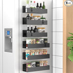 6 Pack Magnetic Spice Storage Rack Organizer for Refrigerator and Oven, Matt Black Fridge Organizers and Storage