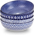 Selamica Ceramic 30 Ounce Pasta Bowls set of 4, 8 inch Serving Bowl Wide and Shallow Microwave Dishwasher Safe, Vintage Blue