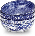 Selamica Ceramic 30 Ounce Pasta Bowls set of 4, 8 inch Serving Bowl Wide and Shallow Microwave Dishwasher Safe, Vintage Blue