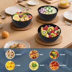 Ramen Bowl 26oz, Unbreakable Wheat Straw Bowls Sets of 6, Plastic Bowl Reusable, Microwave & Dishwasher Safe Cereal Bowls for Kitchen, Dorm, Office- Black