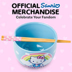 Silver Buffalo Hello Kitty Rainbow and Clouds Ceramic Ramen Noodle Rice Bowl with Chopsticks, Microwave Safe, 20 Ounces