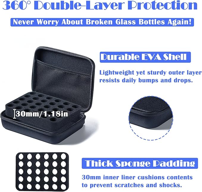 Insulin Fridge Holder Storage Case Insulin Vial Protector Holder Insulin Cooler Travel Case Organizer Fits Standard 10ml U-100 Vials 30-Slot,Black (30 Slots)