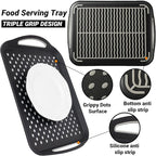 2PCS Large Non-Slip Serving Tray with Handles TV Lap Trays for Eating on Couch Food Serving Tray with Silicone Grippy Dots for Dinner Snack Fruit Dessert Breakfast (Black - 2pcs)