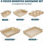Baking Pans Set, Nonstick Stackable Bakeware Sets, Oven Pans for Cooking, AIVIKI 6 Pieces Baking Sheets Set Including Cookie Sheet, Deep Roaster Pan, Square Pan, Loaf Pan, Muffin Pan, Carbon Steel