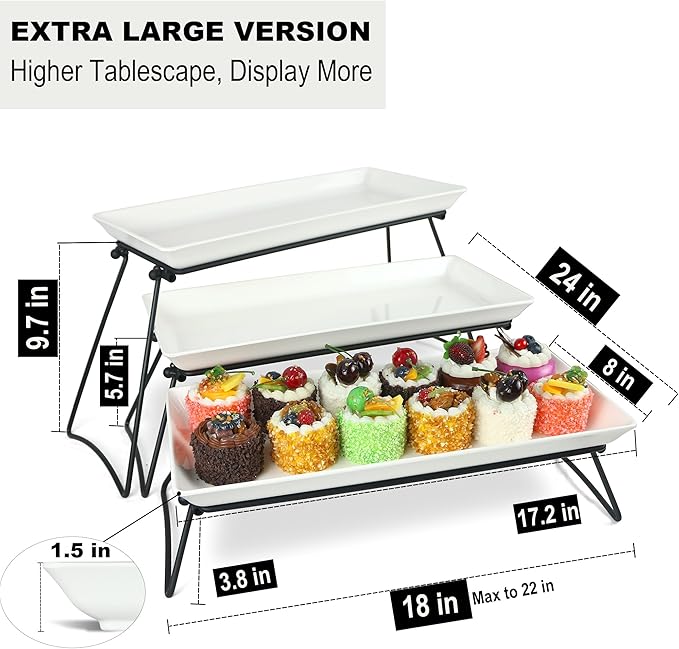 Czlizdyt Extra Large 3 Tier Serving Tray Set, 24x22x9.7 inch Cupcake Fruit Cookie Dessert Table Display Stands Melamine Tiered Platters Food Trays for Party Buffet Entertaining, White