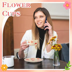 Cappuccino Cup with Saucers Set of 2 Ceramics Coffee Mugs 8 oz Latte Art Cup Vintage Aesthetic Flower Barista Cups for Americano, Tea, Espresso,Mocha, Milk - Microwave and Dishwasher Safe