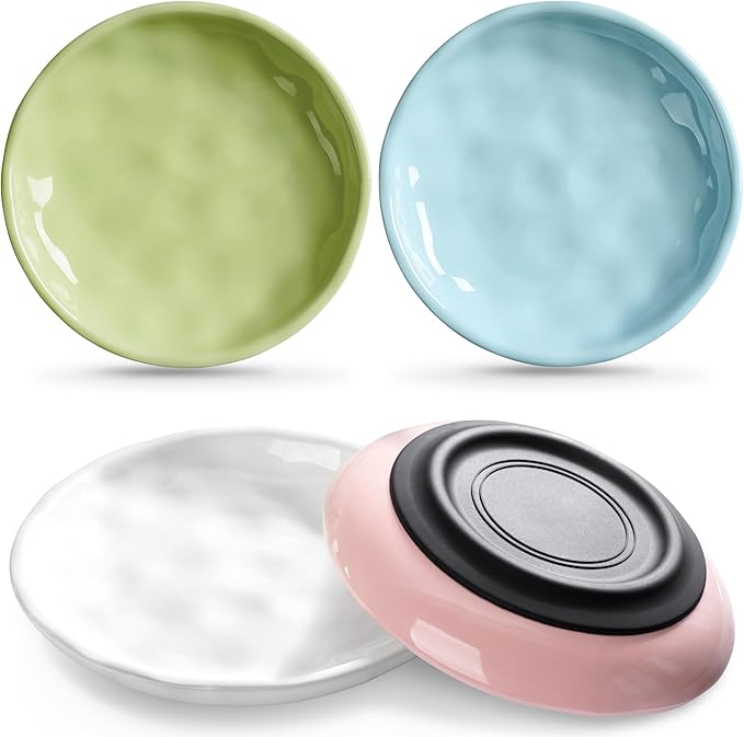 WROSWT Non-Slip Cat Food Bowl,Healthy Ceramic Cats Bowls with Silicone Bottom, Anti-Whisker Fatigue Cat Dishes Set, Shallow & Wide Kitten Plates for Food and Water, 4 Pack