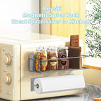 Magnetic Spice Rack For Refrigerator, Space Saving Magnetic Shelf For Fridge Grey 2 Pack With Magnetic Paper Towel Holder