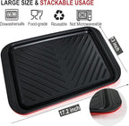 Czlizdyt Large Grilling Prep and Serve Trays, BBQ Platter for Raw and Cooked Food, Melamine Serving Trays for Food, Set of 2, Black and Red, Napkin and Cleaning Clothes Included