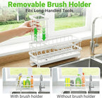 Sponge Holder for Kitchen Sink, Rustproof Sink Caddy Organizer with Dish Brush Holder, Self-Draining Kitchen Sink Organizer Countertop for Soap Dispenser, Scrubber and Sink Storage Essentials, White