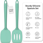 Coukre 2 Pack Silicone Spatula Set, High Heat Resistant, BPA Free Kitchen Spatula, Solid & Slotted Turner for Non-Stick Pans, Sautéing, and Flipping (2, PureAquaGreen)