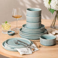 GBHOME 12-Piece Stoneware Dinnerware Set for 4 – Ribbed Ceramic Plates and Bowls, Scratch-Resistant, Microwave & Dishwasher Safe, Reactive Glaze, Malachite Green
