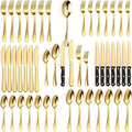 Tribal Cooking 49 Piece Gold Silverware Set - Service for 8 - Stainless Steel Gold Flatware serving set - Cutlery Set - Knives, Fork, and Spoon - Dishwasher Safe - Stunning Polished Finish