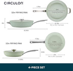 Circulon Halo with LaserDefense Ceramic Nonstick 10 Inch and 12 Inch Frying Pans with Lids, Made without PFAS, Compatible with All Stovetops, Dishwasher and Oven Safe, 4 Piece Cookware Set - Sage