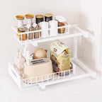 Under Sink Organizer, Heavy Duty Metal Pull Out Cabinet Organizer Slide Out Sink Shelf Organizer Height Adjustable, Multi-Purpose Storage Shelf for Kitchen Bathroom(White,1Pack)