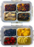 VOUKEN 2PCS Plastic Divided Serving Tray with Lid Snackle Box Charcuterie Container Portable Snack Platters Organizer for Candy, Fruits, Snacks, Nuts, for Party, Entertaining, Picnic (4 Compartment)