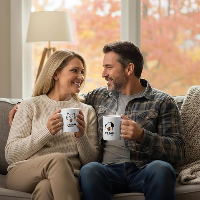 Valentine's Day Mug Gift, Ceramic Mugs Set, Porcelain Coffee Cups with Hot Chocolate Powder & English Breakfast Tea Set as Wedding & Engagement Gift for Women&Men