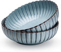 Serving Bowls, Durable Ceramic, Large, Microwave and Dishwasher Safe, Scalloped Shell Shape, Ombre Blue, 70 oz, Set of 2, Tidal Collection