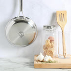 Martha Stewart Badgley Hybrid Nonstick 9.5 Inch TriPly Stainless Steel Fry Pan & Stay Cool Handle - Laser Etched Non-Toxic Perfect Sear Nonstick Skillet - Dishwasher and Induction Safe