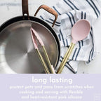 Gold and Pink Kitchen Utensil Set with Holder - 7-Piece Cooking Tools with Gold Whisk, Ladle, Tongs, Turner, Spatula, and Spoon - Stylish Pink Kitchen Accessories for Modern Cooking & Serving