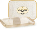3 Pack Gold Glitter Plastic Serving Trays for Party - Gold Glittered Serving Tray 8 x 11 Inch - Heavy Duty Dessert Trays for Food - Rectangular Party Serving Trays for Entertaining