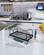 Consumest Sponge Holder for Kitchen Sink - Movable Sink Caddy for Countertop Organizer, 304 Stainless Steel Sponge Holder with Detachable Drip Tray for Kitchen Accessories-Black