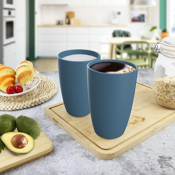 Wheat Straw Cups Large Drinking Cups Set of 6-20 OZ Large Capacity Plastic Tumblers Unbreakable Glasses Drinking Microwave and Dishwasher Safe Kitchen Water Glasses - Blue