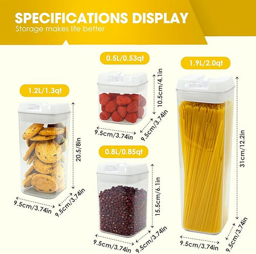 Airtight Food Storage Containers with Lids, 7 PCS BPA Free Kitchen Canisters for Pasta, Dry Food, Flour and Sugar, Plastic Canisters for Pantry Organization and Storage