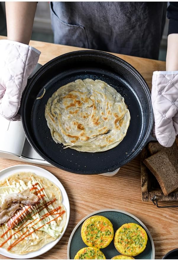 Cast Iron Skillet with 2 Handle, 22cm/25cm Rounde Mini Flat Bottomed Frying Pan for fried steakBread, Baking,Pizza, Outdoor Cooking, Camping, Grill, Stovetop, Oven Safe Cookware (9.8 x 9.8 x 1.8 in)