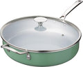 Nonstick Sauté Pan with Lid 5 QT Deep Frying Pan with Stainless Steel Helper Handle 12 inch Large Skillet Ceramic Jumbo Cooker for Healthy Cooking, Induction Compatible Cookware, PFOA Free
