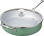 Nonstick Sauté Pan with Lid 5 QT Deep Frying Pan with Stainless Steel Helper Handle 12 inch Large Skillet Ceramic Jumbo Cooker for Healthy Cooking, Induction Compatible Cookware, PFOA Free