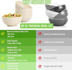 Large Wheat Straw Bowls Set of 6, 60 OZ Unbreakable Serving Bowls, Microwave Safe & Dishwasher Safe, Perfect for Salad, Fruit, Cereal, Soup, Ramen, Family Meals, Beige