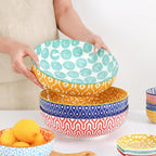 Selamica 9.5" Serving Bowls, 60 OZ Large Salad Bowls Set of 3 for Entertaining Party, Ceramic Bowls for Kitchen, Pasta, Soup, Dinner, Assorted Colors