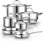 Cooks Standard 10 Piece Stainless Steel Cookware Set — Induction Cookware, Non Toxic Pots Pans Set, Professional Stainless Steel Pot Pan Set, Heavy Duty Pot Set, Multi-Ply Full Clad Stay-Cool Handles