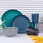 Supernal 32pcs Wheat Straw Dinnerware Sets,Plastic Plates and Bowls Sets for 8,Unbreakable Plates and Bowls Sets Dishwasher Safe Fun Colors Perfect for Cooking Family Camping Picnics
