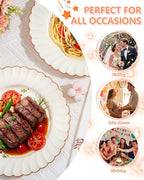 YOUBET 175PCS Ivory Scalloped Plastic Plates - Rose Gold Disposable Dinnerware Set Include 50 Plates, 75 Rose Gold Silverware, 25 Cups, 25 Napkins for Party & Wedding & Baby Shower