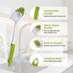 Dish Brush Scrub Brush with Handle - 3 Pack Stiff Bristles Dish Scrubber for Cleaning Dishes, Pots, Pans, Sink, Cast Iron - Hard Bristles,No Residue