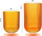 Set of 8 Dopamine-colored-match Ribbed Glassware,4 Highball Glasses 14oz & 4 Rocks Drinking Glasses 9oz, Origami Style, Fluted Design, for Daily use, Water, Cocktail, Whiskey, Kitchen, Gift