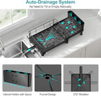 GSlife Large Dish Drying Rack for Kitchen Counter, Expandable Rust Resistant Dish Drainer with Drainboard & Utensil Holder, Adjustable Dish Rack with Vertical Pot Storage, 12.6"W x 18.7"-25.2"L, Black