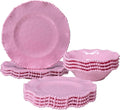 12 pcs Melamine Dinnerware Set, Elegant Scalloped Rim With Beaded Serving Plates and Bowls Sets of 4, Pearl Design Kitchen Dishes Dinner Set.Perfect for Girl's and Women's Parties,Gathering