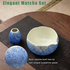 Matcha Whisk Set, Ceramic Matcha Set, Matcha Bowl with Spout and Whisk,8 pcs Matcha Tea Kit for Matcha Lovers, Ideal Gift Christmas, Birthday (Blue)