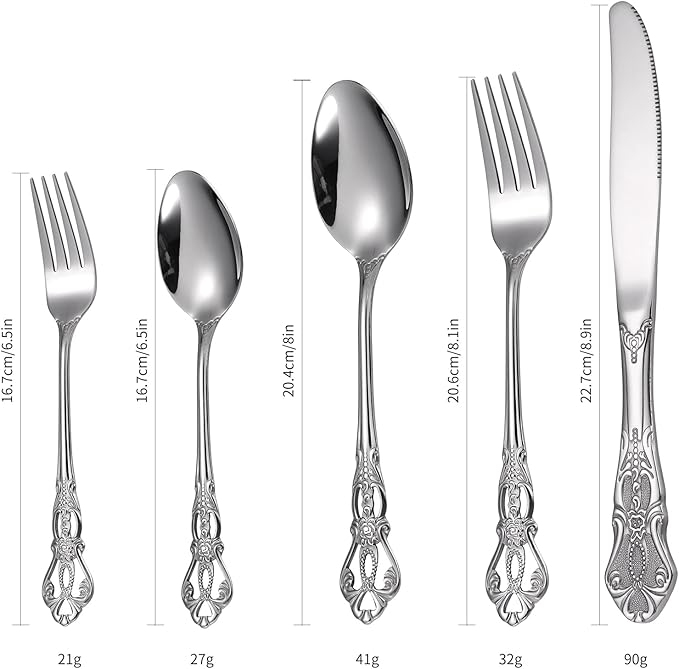 Retro Royal Silverware Silver Flatware Set for 4 Stainless Stainless Forks Spoons Knives 20 Pieces Retro Kitchen Utensils Restaurant Home and Festival Parties Durable