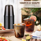 KesaPlan 100 Pcs 12 oz Black Clear Plastic Cups, Disposable Stemless Wine Glasses for Halloween Graduation Party, Round Bottom Plastic Cocktails Cups, Disposable Cold Drinks Cup for Birthday Wedding