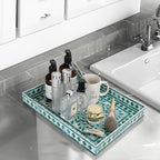 MAONAME Rectangular Decorative Tray, Plastic Serving Tray with Handles, Modern Green Trays for Ottoman, Coffee Table Trays for Living Room, Home Decor, 15.7" x 11.8" x 1.6"